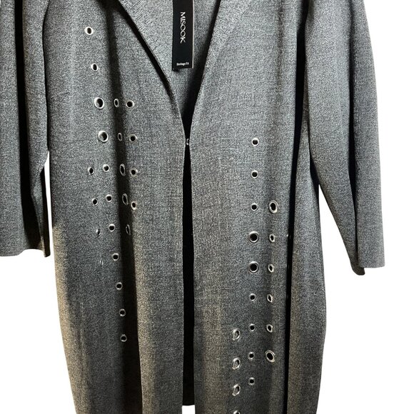 Misook Knit Jacket Duster Sz 0X Gray Long Open-Front Grommet Eyelet Details - Picture 3 of 10